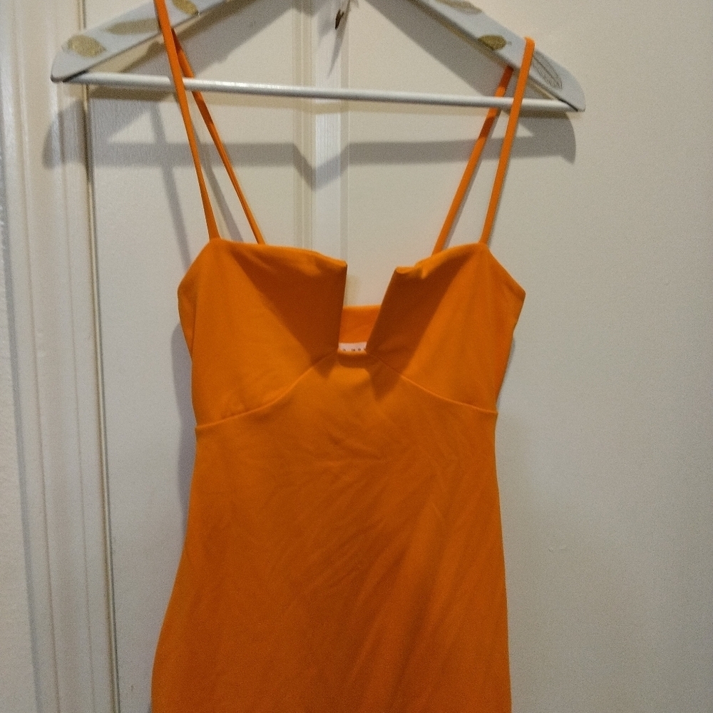 Susana Monaco Women's Notched Square Neck Bodycon Dress XS in Orange Cocktail - Picture 3 of 9